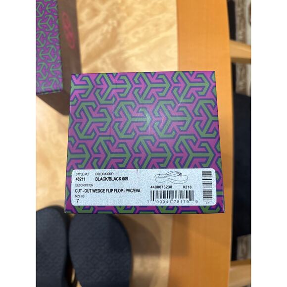 Tory Burch Women's Cut-Out Wedge Flip Flops - US 7, Black - Picture 3 of 3